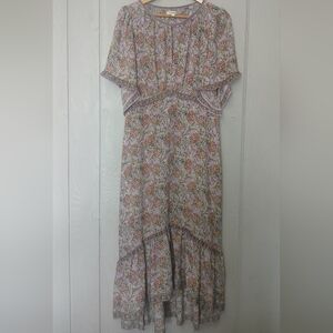 Max Studio Keyhole High-Low Midi Dress purple floral Size Large